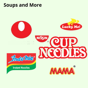 Assorted brands of Ramen noodles including Cup Noodles, Nongshim and Nissin 