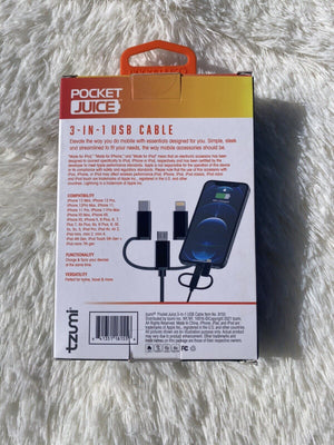 Tzumi Pocket Juice 3-in-1 Cable, 6ft