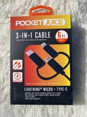 Tzumi Pocket Juice 3-in-1 Cable, 6ft