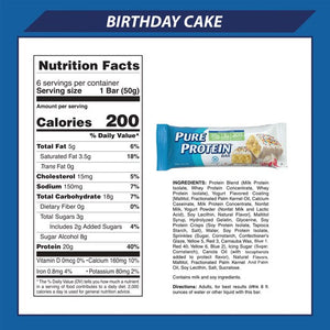 Pure Protein Bars, Birthday Cake, 20 g Protein, 1.76 oz, 6 Count