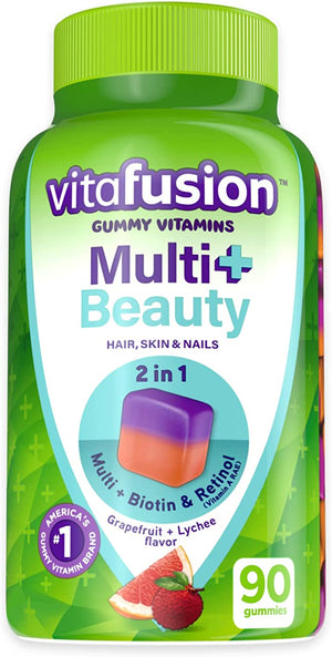 Vitafusion Multivitamin Plus Beauty 2-in-1 Adult Gummy Vitamins with Hair, Skin & Nails Support and Daily Multivitamins, 90 Ct