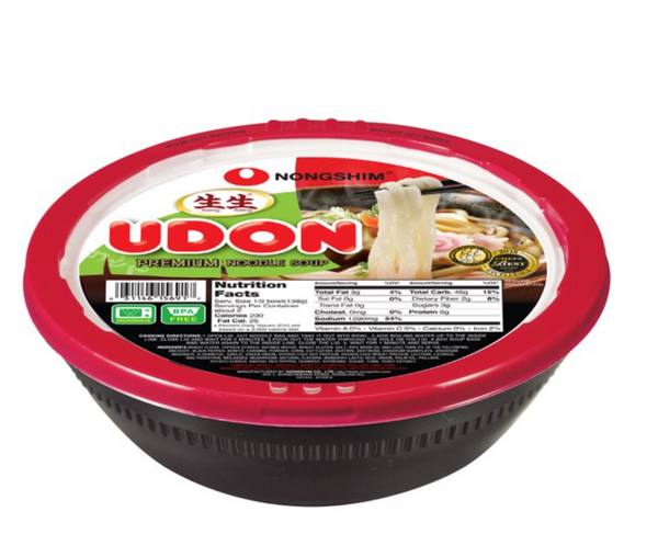 Nongshim Pre-Cooked Udon Savory Soy Premium Noodle Soup Bowl, 9.73oz X 6 Count