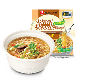 Nongshim 12 ct.Bowl Noodle Savory Beef Ramyun Ramen Soup, 3.03oz each