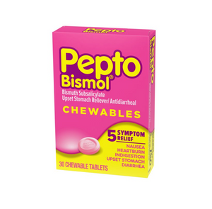 PEPTO BISMOL 5 Symptom Stomach Relief Chewable Original Flavor, 30 Ct