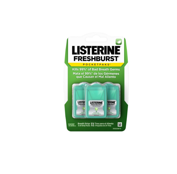 Listerine Freshburst Pocketpaks Breath Freshener Strips, 3 x 24-strips
