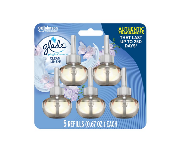 Glade PlugIns Refill 5 CT, 3.35 FL. OZ. Total, Scented Oil Air Freshener Infused with Essential Oils