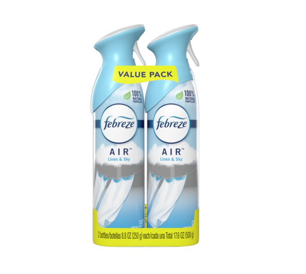 Febreze Odor-Eliminating Air Freshener Spray, Linen and Sky, 2 Ct