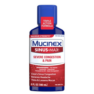 Mucinex Sinus-Max Maximum Strength Severe Congestion, Sinus Symptom Relief,Expectorant and Nasal Decongestant, 6 FL OZ