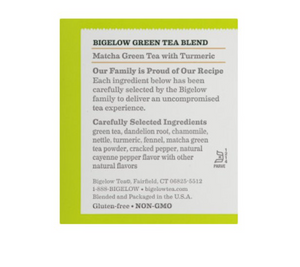 Bigelow Green Tea, Matcha Green With Turmeric, Tea Bags, 18 Count
