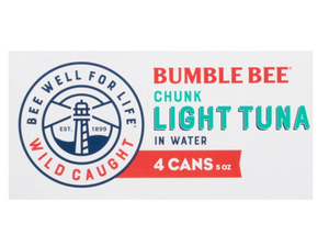 (Pack of 4) Bumble Bee Chunk Light Tuna in Water, 5 oz cans