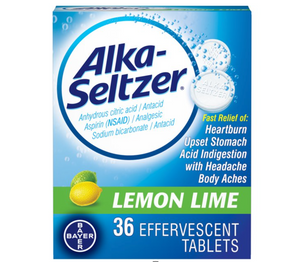 Alka-Seltzer Effervescent Heartburn Relief and Pain Relief Analgesic and Antacid Tablets, Lemon Lime, 36 Ct