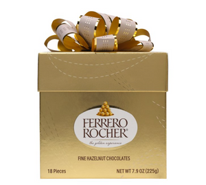 Ferrero Rocher Fine Hazelnut Milk Chocolate, 18 Count, Chocolate Candy Gift Box, Great for Holiday Entertaining, 7.9 oz