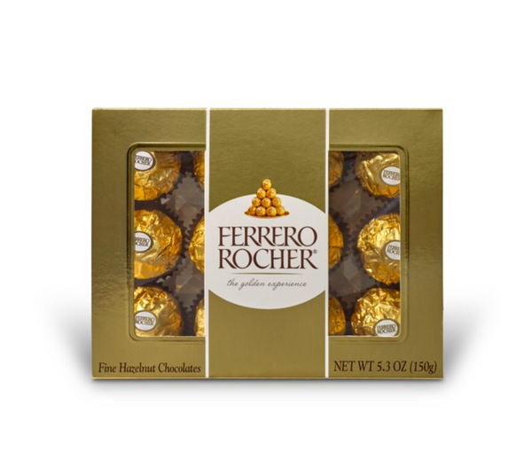 Ferrero Rocher Fine Hazelnut Milk Chocolate, 12 Count, Chocolate Candy Gift Box, 5.3 oz, Perfect for Easter Gifting