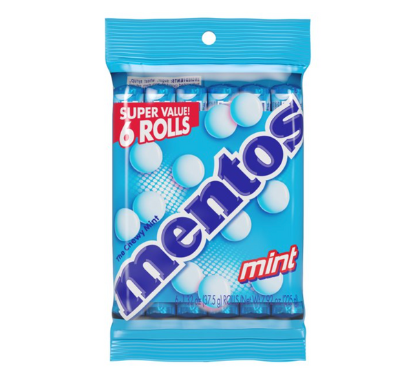 Mentos Chewy Mint Candy Roll, Peppermint, 1.32 oz, 6 Count