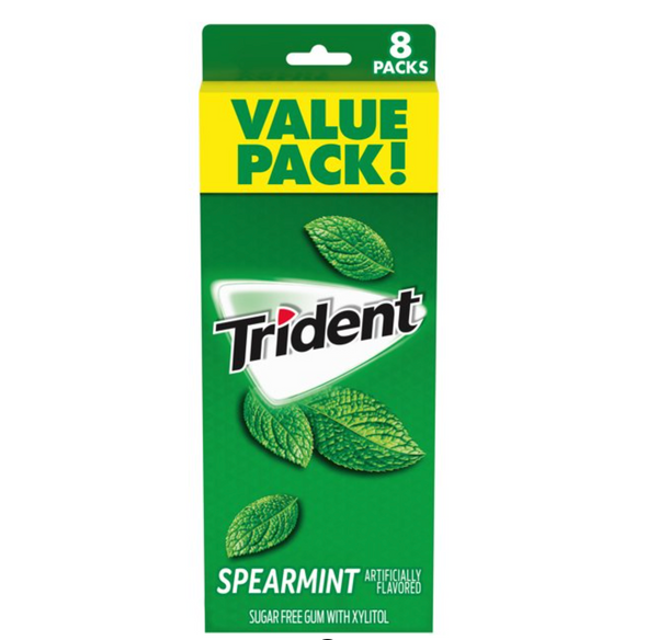 Trident Spearmint Sugar Free Gum, Value Pack, 8 Packs of 14 Pieces