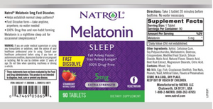 Natrol Melatonin 5mg, Sleep Support, Strawberry Fast Dissolve Tablets, 90ct