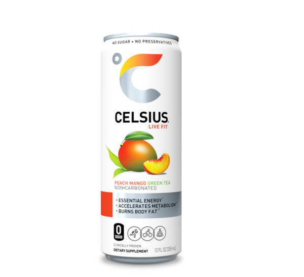 CELSIUS Essential Energy Drink 12 Fl Oz, Peach Mango Green Tea