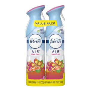 Febreze Odor-Eliminating Air Freshener with Gain Scent, Island Fresh, 2 Pack, 8.8 fl