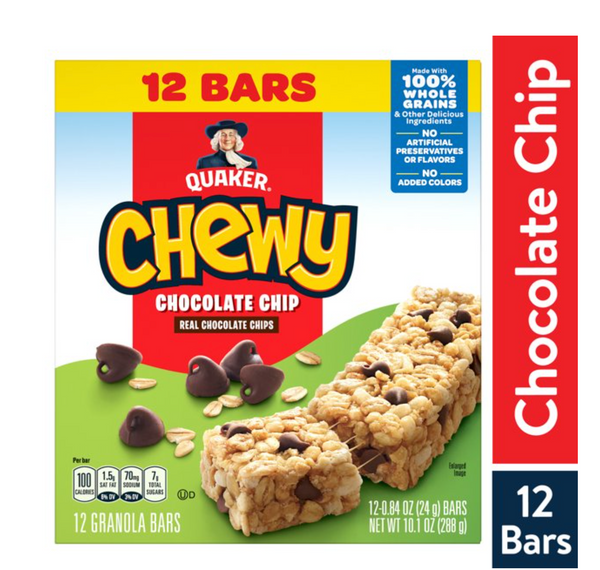 Quaker Chewy Granola Bars, Chocolate Chip, 12 Pack
