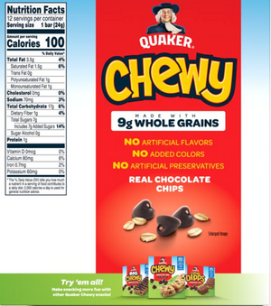 Quaker Chewy Granola Bars, Chocolate Chip, 12 Pack