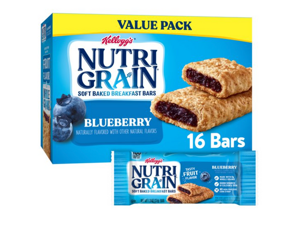 Nutri-Grain Soft Baked Breakfast Bars, Made with Whole Grains, Kids Snacks, Blueberry, 16 Ct, 20.8 Oz, Box