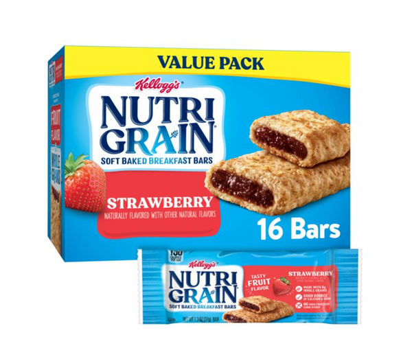 Nutri-Grain Soft Baked Breakfast Bars, Made with Whole Grains, Kids Snacks, Strawberry, 16 Ct, 20.8 Oz, Box