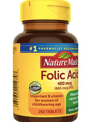 Nature Made Folic Acid 400 mcg (665 mcg DFE) Tablets, 250 Count