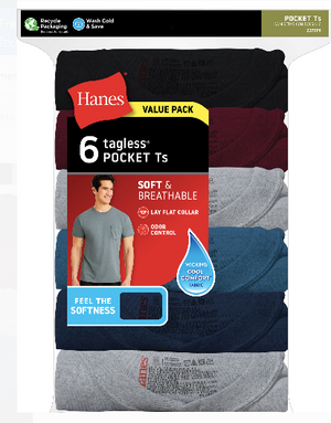 Hanes Men's T-Shirt Undershirts, 6 Pack