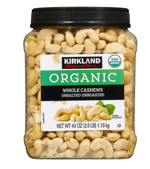 Kirkland Signature Organic Whole Cashews, Unsalted Unroasted, 40 oz