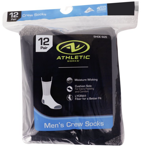 Athletic Works Men's Crew Socks 12 Pack