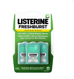 Listerine Freshburst Pocketpaks Breath Freshener Strips, 3 x 24-strips