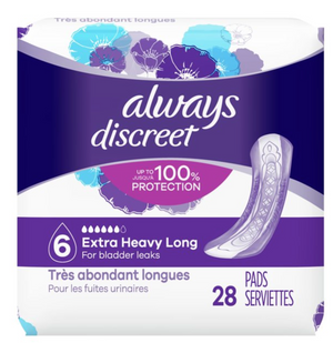 Always Discreet Incontinence Pads, Extra Heavy Absorb, Long, 28 Ct