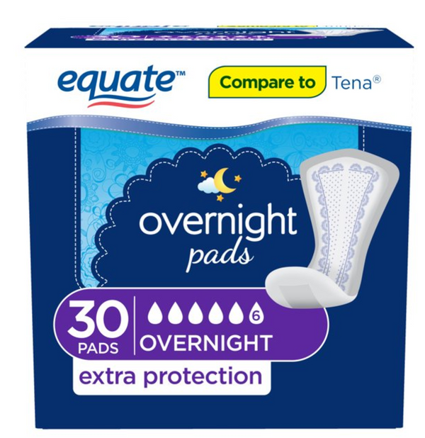 Equate Overnight Contoured Pads, Ultimate Absorbency Extra Protection, 30 count