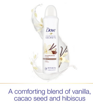 Dove Nourishing Secrets Dry Spray Antiperspirant Deodorant Vanilla & Cocoa Butter, 3.8 Oz.