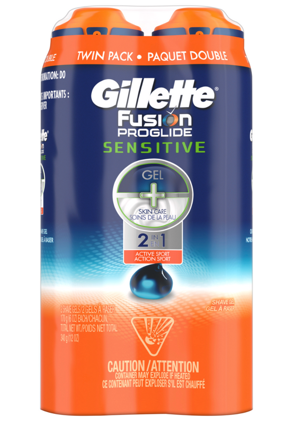 Gillette ProGlide Sensitive Ocean Breeze Shave Gel, 12 Oz, Twin Pack