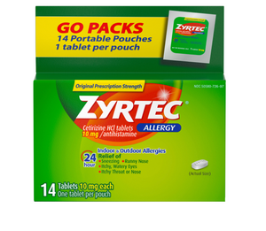 Zyrtec 24 Hour Allergy Relief Tablets with 10 mg Cetirizine HCl, 14 Ct