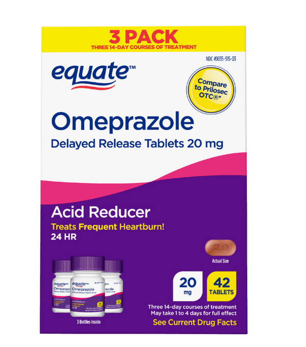 Equate Omeprazole Delayed Release Tablets 20 mg, Acid Reducer, 42 Count