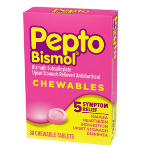 PEPTO BISMOL 5 Symptom Stomach Relief Chewable Original Flavor, 30 Ct