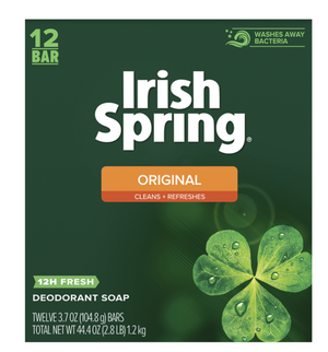 Irish Spring  Mens Deodorant Bar Soap, Washes Away Bacteria, 3.7 Ounce, 12 Bars