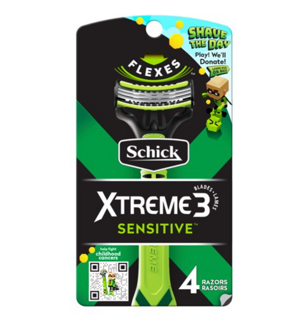 Schick Xtreme 3-Blade Sensitive Men's Disposable Razors, 4 Ct, Formulated With Aloe, Fights Skin Irritation
