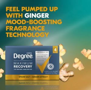 Degree Men Maximum Recovery Deep Clean Soap Bar Ginger Extract, 3.75 Oz., 4 Bars